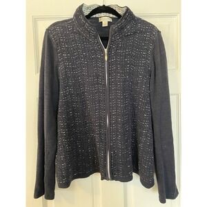 Christopher & Banks Women's Sweater SZ XL Navy And White Zippered Long Sleeve